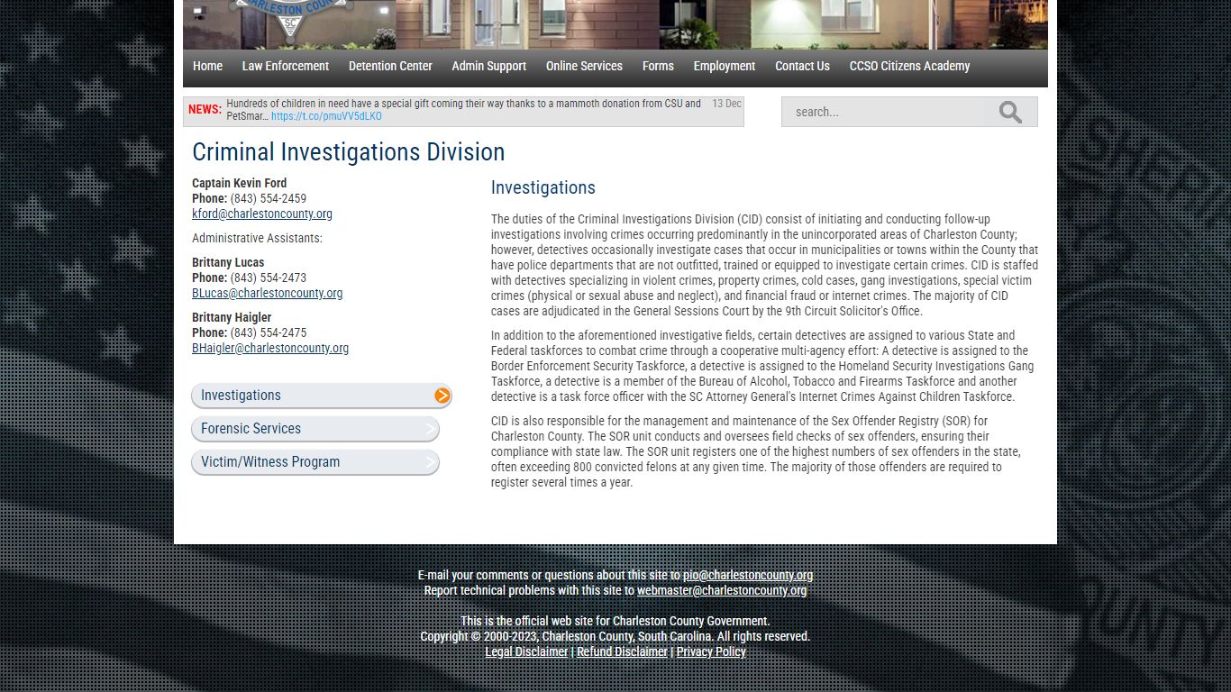 Sheriff's Office Criminal Investigations | Charleston County, SC